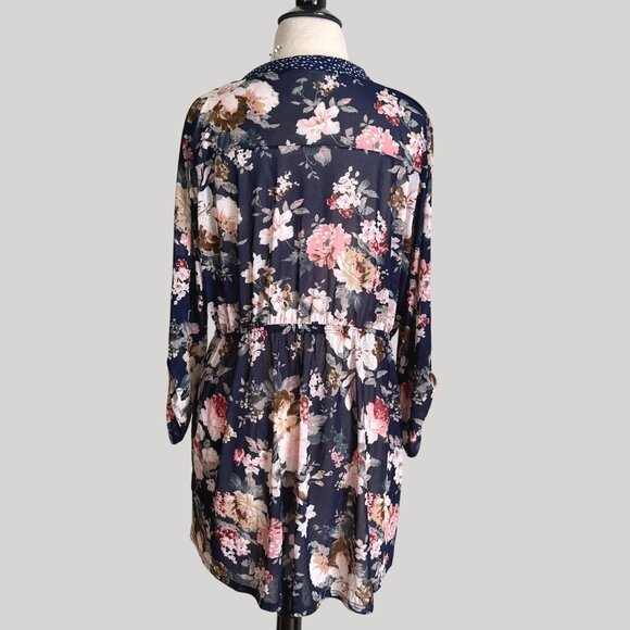 size 2X Siren Lily tie waist Floral Navy Maternity Tunic top blouse - Picture 3 of 6